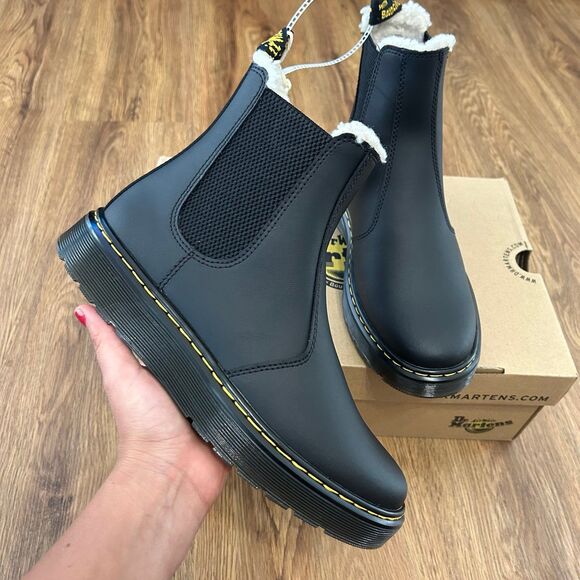 Dr Martens Dorrian black fur ankle Chelsea boots booties shoes women’s 7 new - Picture 9 of 9